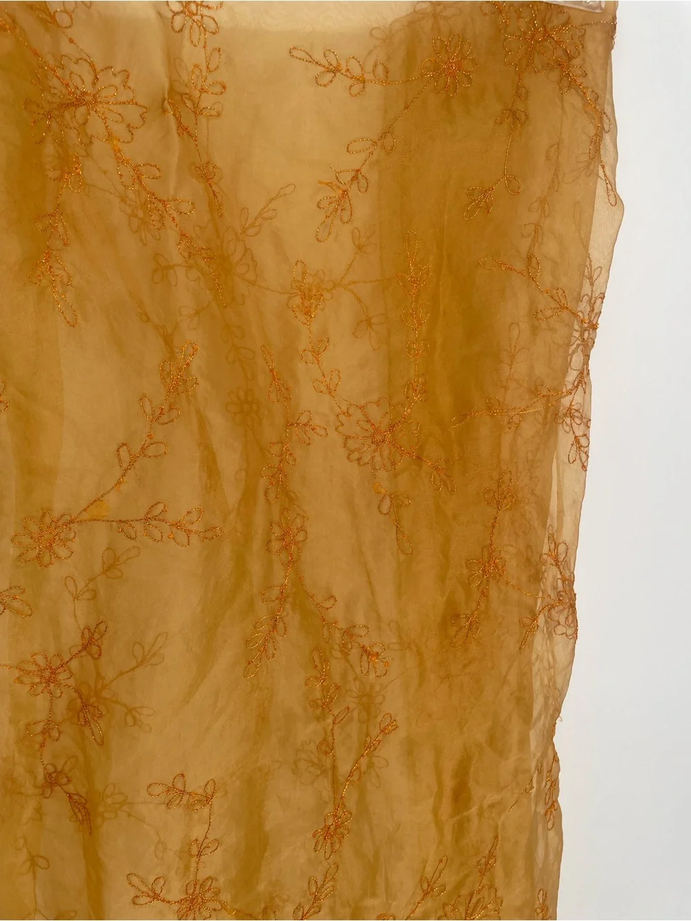 Laila Rowe 100% Silk Golden Orange Large Sheer Organza Embroidered Scarf / Wrap
